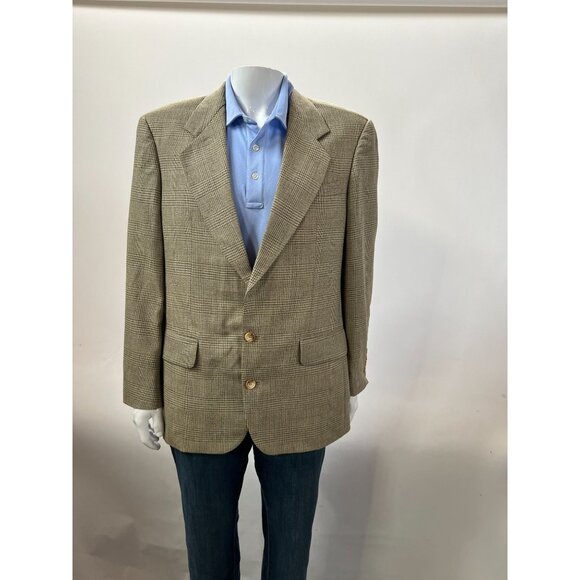 Oscar De La Renta Mens Vintage Beige Houndstooth Blazer 40R Two-Button Wool Blen - Picture 1 of 16